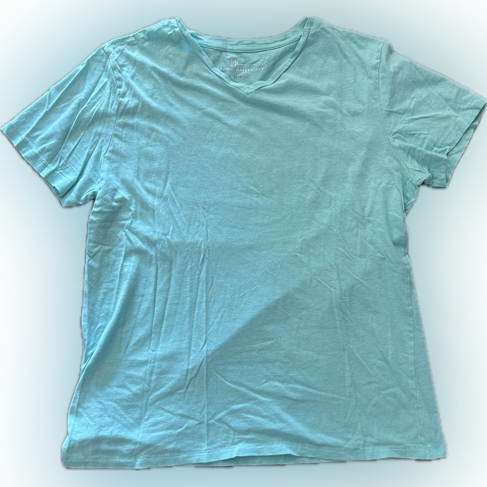 Marc Anthony Turquoise Blue V-Neck Slim Fit T-Shirt Men’s